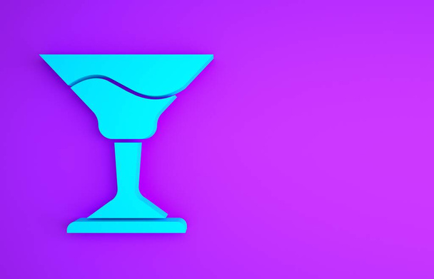 Ícone azul Cocktail isolado no fundo roxo. Conceito de minimalismo. 3D ilustração 3D render
 - Foto, Imagem