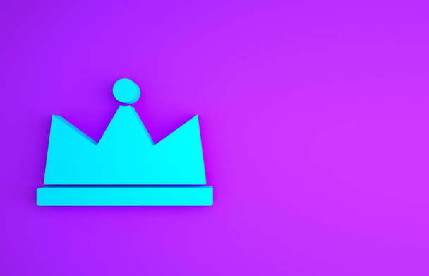Значок Синей Короны выделен на фиолетовом фоне. Концепция минимализма. 3D-рендеринг - Фото, изображение