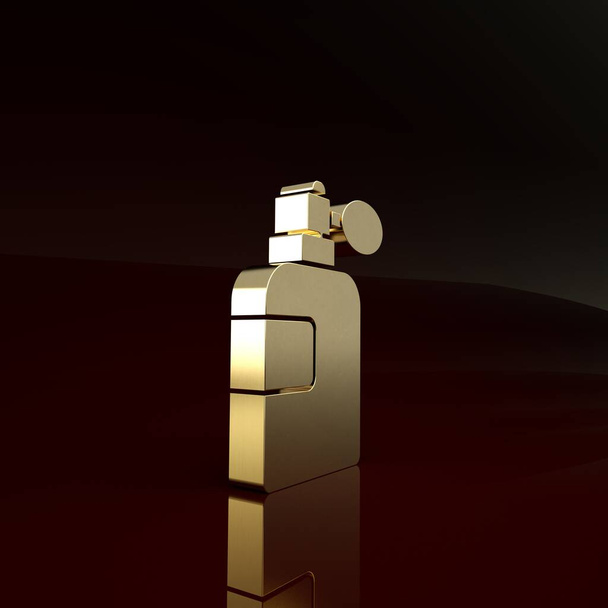 Ikona zlatého parfému izolovaná na hnědém pozadí. Minimalismus. 3D ilustrace 3D vykreslení - Fotografie, Obrázek