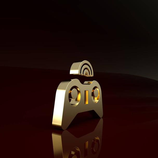 Ікона Gold Wireless, ізольована на коричневому тлі. Диспетчер. Концепція мінімалізму. 3D-рендеринг - Фото, зображення
