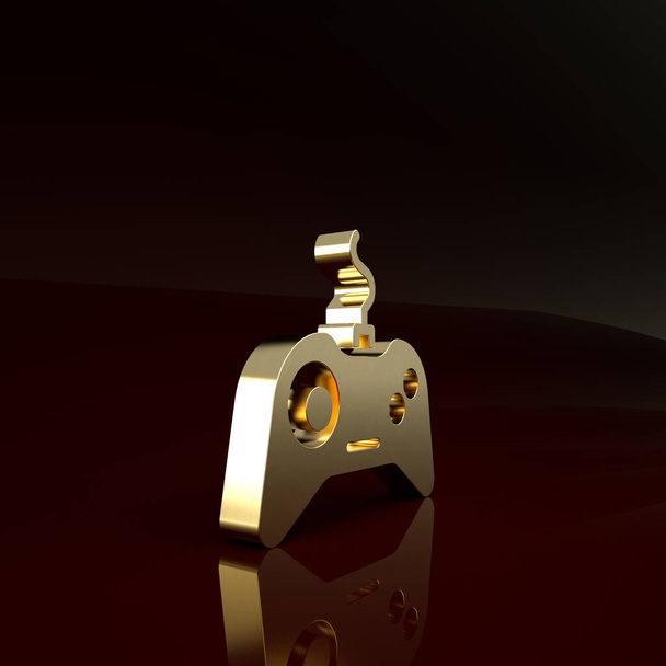Ікона Золотого Гамепада ізольована на коричневому тлі. Диспетчер. Концепція мінімалізму. 3D-рендеринг - Фото, зображення