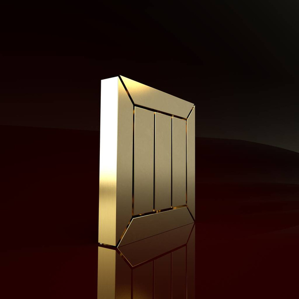 茶色の背景に隔離された金の木製の箱のアイコン。最小限の概念。3Dイラスト3Dレンダリング - 写真・画像