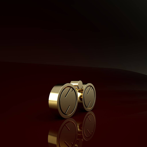 Gold Binoculars icon isolated on brown background. Find software sign. Spy equipment symbol. Minimalism concept. 3d illustration 3D render - Photo, Image