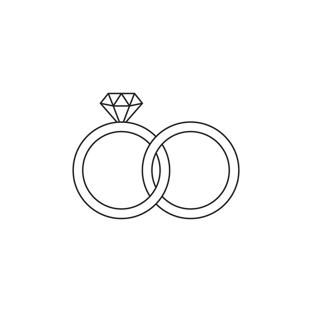 Svatební prsteny s diamantovou ikonou na bílém, vektorová ilustrace. - Vektor, obrázek