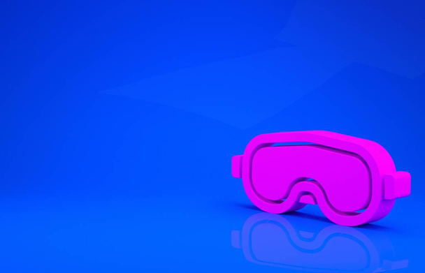 Icono de gafas de esquí rosa aislado sobre fondo azul. Deporte extremo. Equipamiento deportivo. Concepto minimalista. Ilustración 3d. Renderizado 3D
 - Foto, Imagen