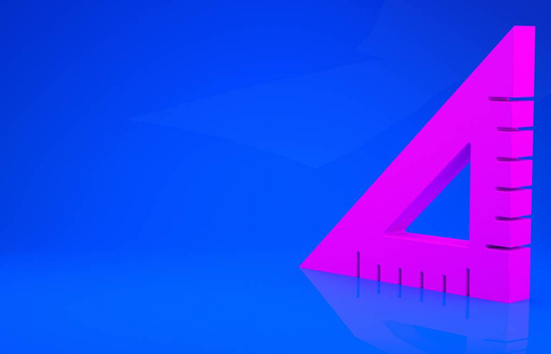 Icona righello triangolare rosa isolata su sfondo blu. Simbolo dritto. Simbolo geometrico. Concetto minimalista. Illustrazione 3d. Rendering 3D - Foto, immagini