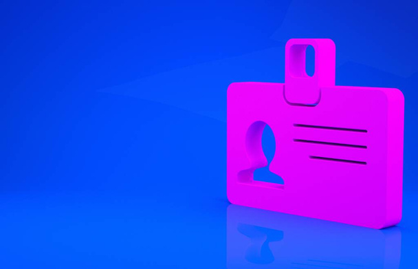 Icona badge identificazione rosa isolata su sfondo blu. Può essere utilizzato per la presentazione, l'identità dell'azienda, la pubblicità. Concetto minimalista. Illustrazione 3d. Rendering 3D - Foto, immagini