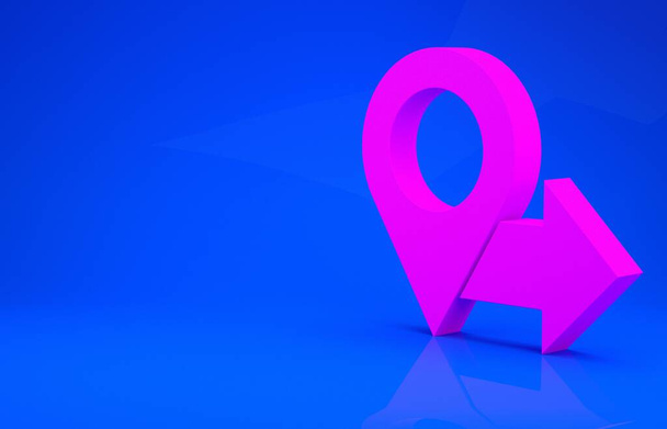 Pink Map pin icon isolated on blue background. Navigation, pointer, location, map, gps, direction, place, compass, search concept. Minimalism concept. 3d illustration 3D render - Photo, Image