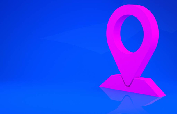 Ícone de pino de mapa rosa isolado no fundo azul. Navegação, ponteiro, localização, mapa, GPS, direção, lugar, bússola, conceito de pesquisa. Conceito de minimalismo. 3D ilustração 3D render
 - Foto, Imagem