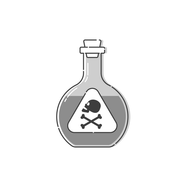 Bottle poison with skull in profile for concept design. Dangerous container. Potion beverage medical concept. Chemistry addiction icon. Venom, danger symbol. Isolated flat illustration - Vector, Image