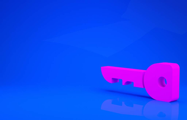 Rosa Schlüsselsymbol isoliert auf blauem Hintergrund. Minimalismus-Konzept. 3D-Illustration. 3D-Renderer - Foto, Bild