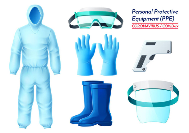 Vector blue covid medical protection equipment set - Vector, imagen