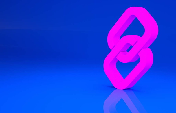 Icono de eslabón de cadena rosa aislado sobre fondo azul. Enlace único. Símbolo de cadena hipervínculo. Concepto minimalista. Ilustración 3d. Renderizado 3D
 - Foto, imagen