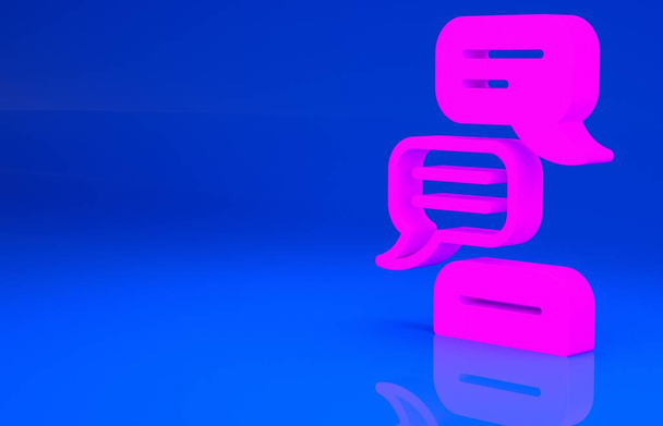 Pink Speech icono de la burbuja de chat aislado sobre fondo azul. Icono del mensaje. Comunicación o comentario símbolo de chat. Concepto minimalista. Ilustración 3d. Renderizado 3D
 - Foto, imagen