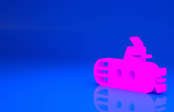 Ροζ υποβρύχιο εικονίδιο απομονωμένο σε μπλε φόντο. Στρατιωτικό σκάφος. Μινιμαλιστική έννοια. 3d εικόνα. 3D απόδοση - Φωτογραφία, εικόνα