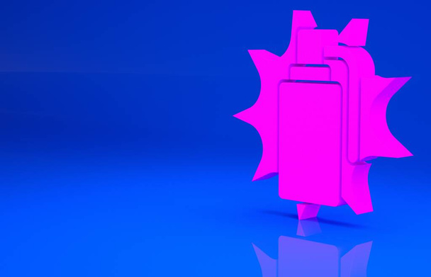 Pink Hand grenade icon isolated on blue background. Bomb explosion. Minimalism concept. 3d illustration. 3D render - Photo, Image