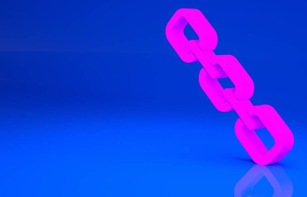Rózsaszín Lánc link ikon elszigetelt kék háttérrel. Egyedülálló kapcsolat. Hyperlink lánc szimbólum. Minimalizmus koncepció. 3D illusztráció. 3D renderelés - Fotó, kép