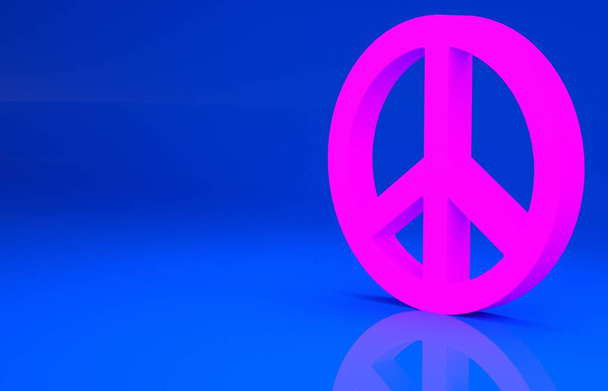 Icono de Pink Peace aislado sobre fondo azul. Símbolo hippie de paz. Concepto minimalista. Ilustración 3d. Renderizado 3D
 - Foto, imagen