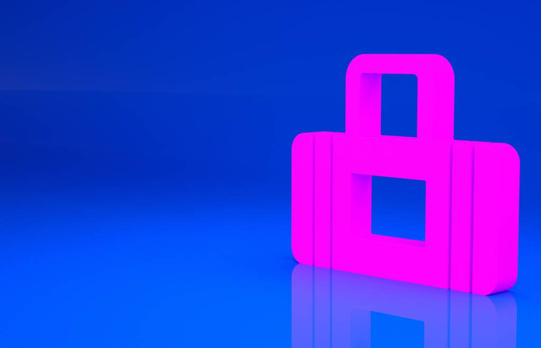 Różowa ikona torby Sport izolowana na niebieskim tle. Koncepcja minimalizmu. Ilustracja 3D. Renderowanie 3D - Zdjęcie, obraz