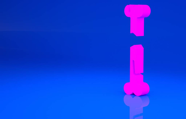 Pink Human broken bone icon isolated on blue background. Minimalism concept. 3d illustration. 3D render - Photo, Image