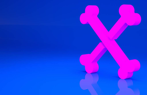 Icona delle ossa umane incrociate rosa isolata su sfondo blu. Concetto minimalista. Illustrazione 3d. Rendering 3D - Foto, immagini