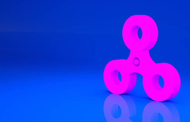 Vaaleanpunainen fidget spinner kuvake eristetty sinisellä taustalla. Stressiä lievittävä lelu. Trendikäs käsipyörre. Minimalismin käsite. 3d kuva. 3D-kuvaus - Valokuva, kuva