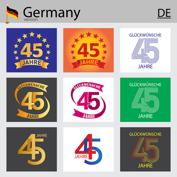 45 yıllık Alman kutlama dizaynı (45 yıllık). Doğum günü partin için yıldönümü vektör şablonu elemanları - Vektör, Görsel