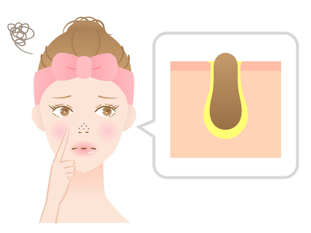 Temiz gözenek ve kadınların yüzünün diyagramı. Cilt bakımı kavramı - Vektör, Görsel