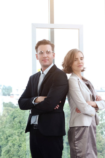 Portrait for Successful businessman and businesswoman meeting for partnership in modern office  - Photo, Image