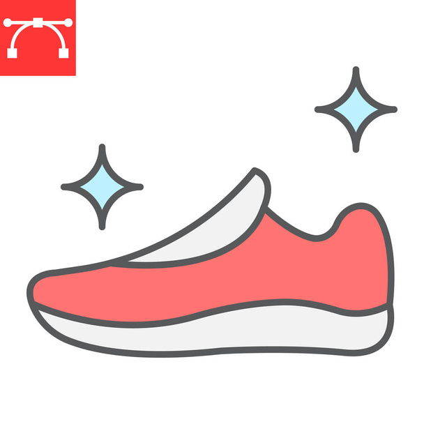 Icono de línea de color de limpieza de zapatos, limpieza en seco y lavado, correr zapatos gráficos vectoriales signo, carrera editable icono lineal colorido, eps 10
. - Vector, Imagen
