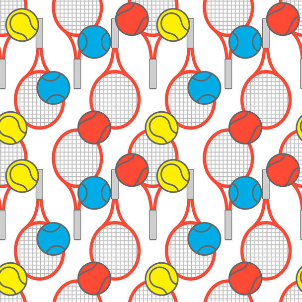 saumaton tenniskuvio mailat ja pallot, koriste tapetti ja kangas, käärepaperi - Vektori, kuva