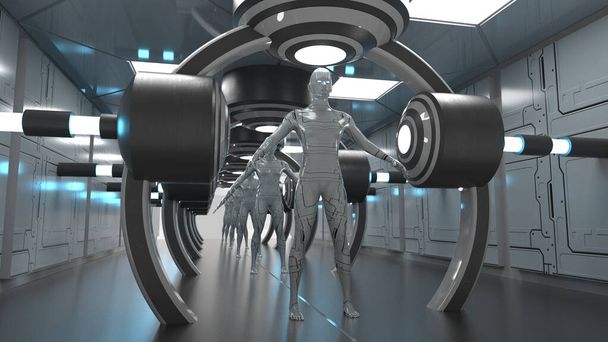 Rendering 3D. Clonazione figure umanoidi - Foto, immagini
