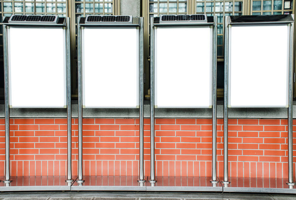 Four blank picture frames on brick wall, Template Mock up for your content. For product display and advertising and promotional purposes - Photo, Image