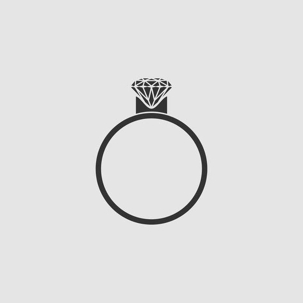 Διαμαντένιο δαχτυλίδι εικονίδιο επίπεδη. Μαύρο εικονόγραμμα σε γκρι φόντο. Σύμβολο διανυσματικής απεικόνισης - Διάνυσμα, εικόνα