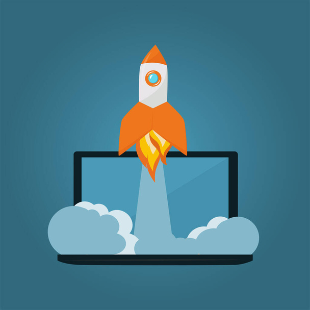 Background with rocket launch from notebook. Vector illustration. - Vektor, kép