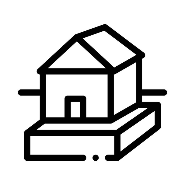 Дом на фундаменте. дом на фундаменте. Иллюстрация изолированного контура - Вектор,изображение