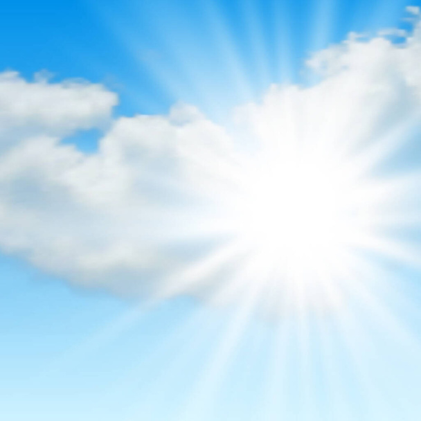 Fondo soleado con nubes en el cielo azul - Vector, Imagen