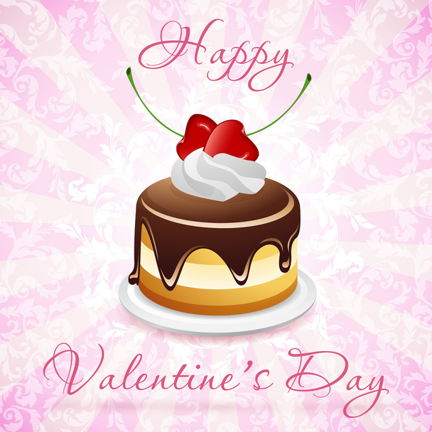 Happy Valentine 's Day Card with Cake
 - Вектор,изображение