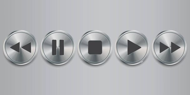 Metal media player buttons. Vector icons of chrome metal buttons. Stock Photo. - Вектор,изображение