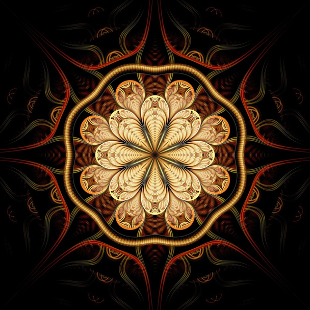 Colorful dark fractal flower, digital artwork for creative graphic - Фото, изображение