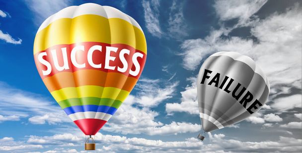 Balões de ar quente com conceito de sucesso e falha. Contexto abstrato, Pensamento e Criatividade. resumo Ilustração 3d
 - Foto, Imagem