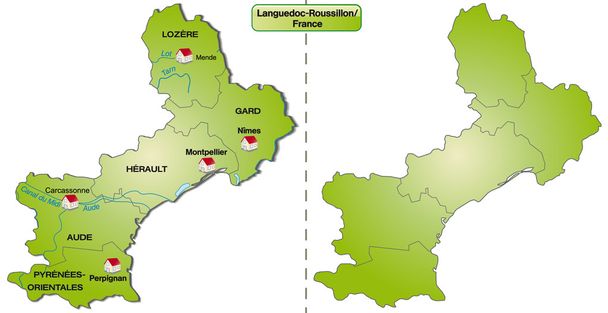 ラングドック ＝ ルシヨン地域圏の地図 - ベクター画像
