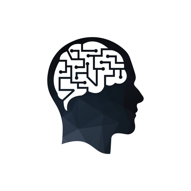 Das menschliche Gehirn als digitale Leiterplatte. Künstliche Intelligenz. Techno human head logo konzept kreative idee. - Vektor, Bild