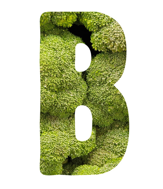 Litera B z dostępnego tu alfabetu pojedynczych liter i cyfr wyciętych ze zdjęć z bliska świeżych warzyw organicznych - Zdjęcie, obraz
