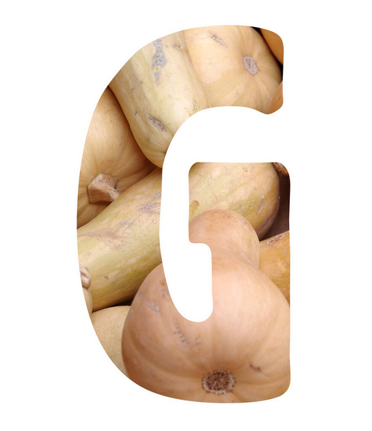 Letra G de un alfabeto disponible aquí de letras individuales y números recortados de las fotos de cerca de verduras orgánicas frescas
 - Foto, imagen