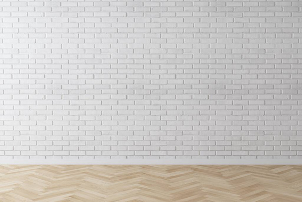 White wall brick background with wood floor - Photo, Image