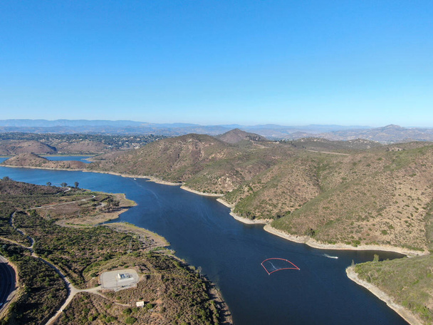 Aerial view of Inland Lake Hodges and Bernardo Mountain, San Diego County, California - Photo, Image