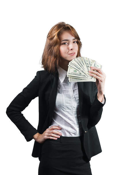 Businesswoman with wad of money in her hands - Φωτογραφία, εικόνα