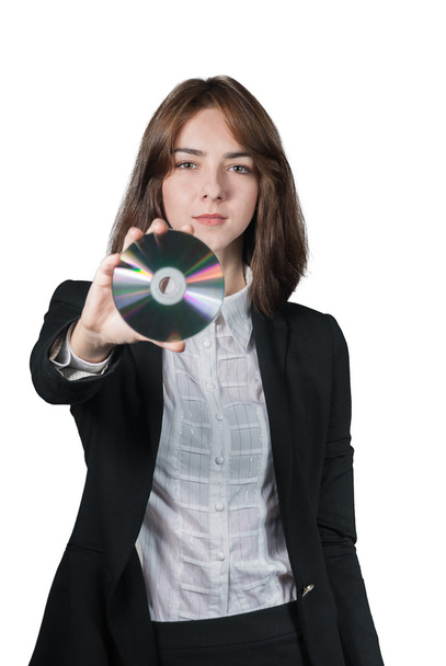 Businesswoman holding the cd disk in her hand - Foto, imagen