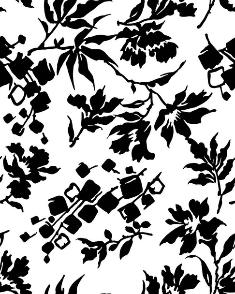 Naadloze vrije hand zwart-wit bloemvoorraad foto 's en illustraties - Foto, afbeelding